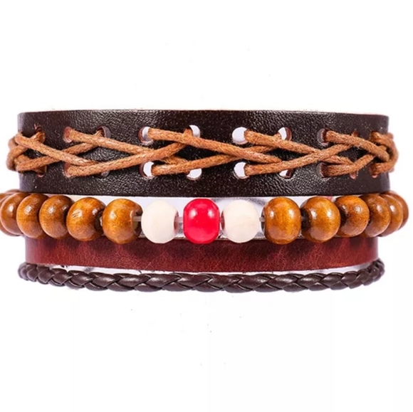 Boho Multilayer Leather Beaded Adjustable Unisex Bracelet OS - Picture 3 of 4